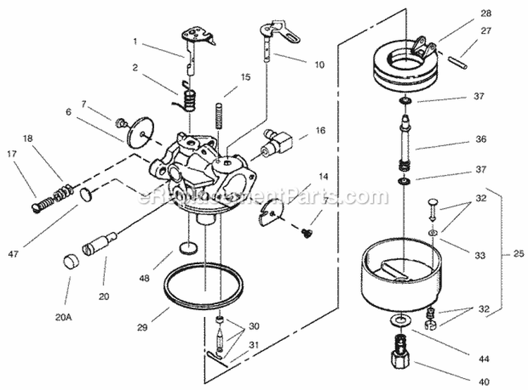 Carburetor Diagram and Parts List for 28230 000000001-000999999 - 2000 Lawn Boy Snow Blower